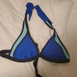 Blue and Black Triangle Bikini Top
